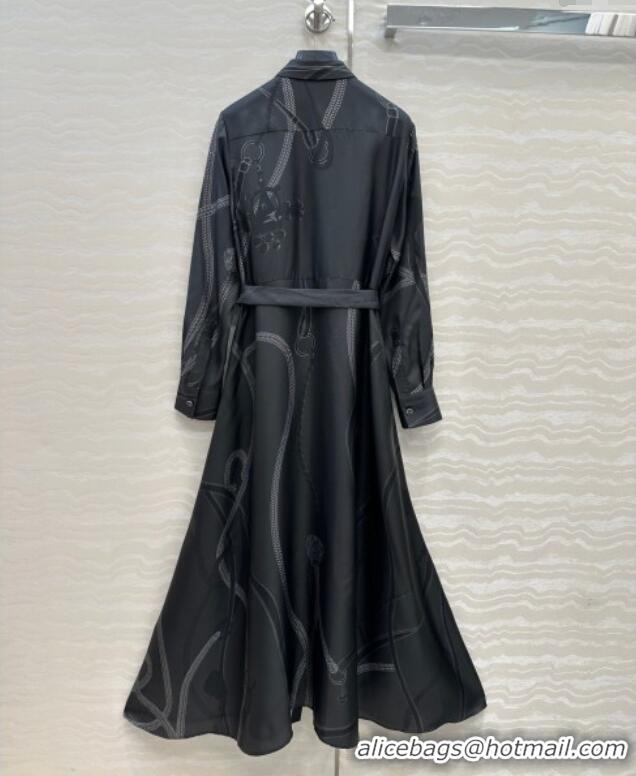 Buy Inexpensive Hermes Silk Shirt Dress HS120102 Black 2025
