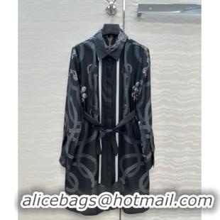 Best Product Hermes Silk Shirt Dress HS120103 Black 2025