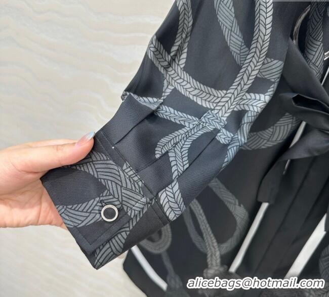 Best Product Hermes Silk Shirt Dress HS120103 Black 2025