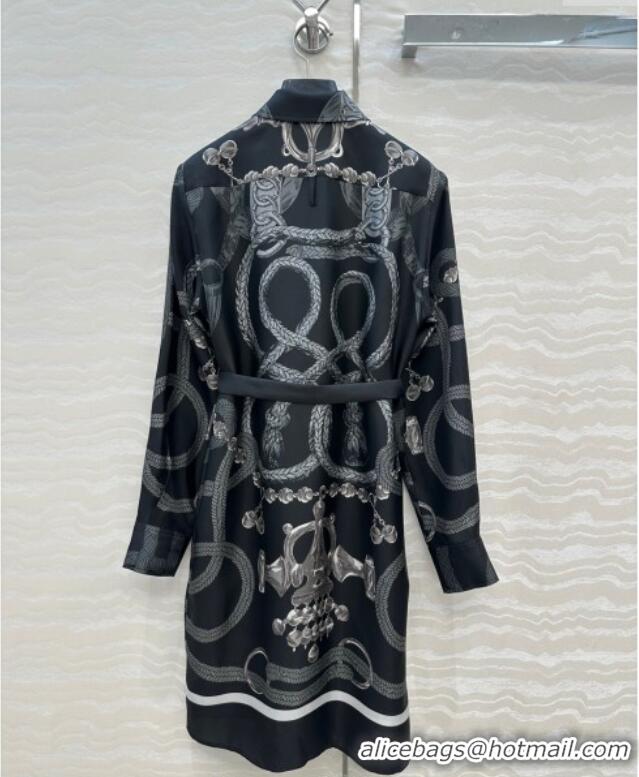 Best Product Hermes Silk Shirt Dress HS120103 Black 2025