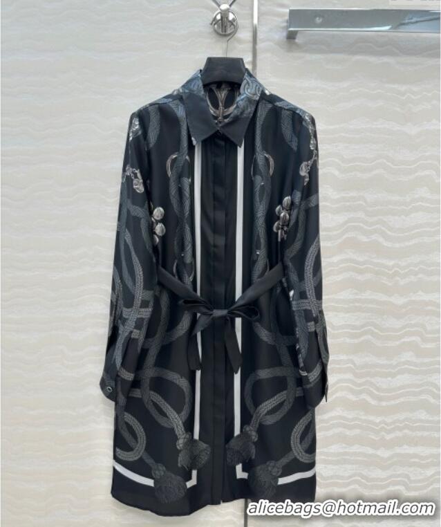 Best Product Hermes Silk Shirt Dress HS120103 Black 2025