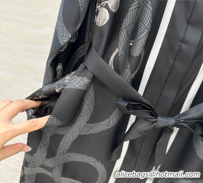 Best Product Hermes Silk Shirt Dress HS120103 Black 2025