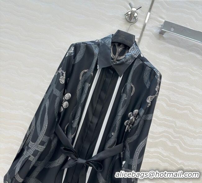 Best Product Hermes Silk Shirt Dress HS120103 Black 2025