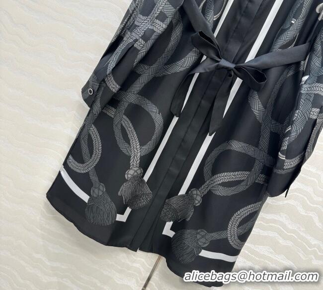 Best Product Hermes Silk Shirt Dress HS120103 Black 2025