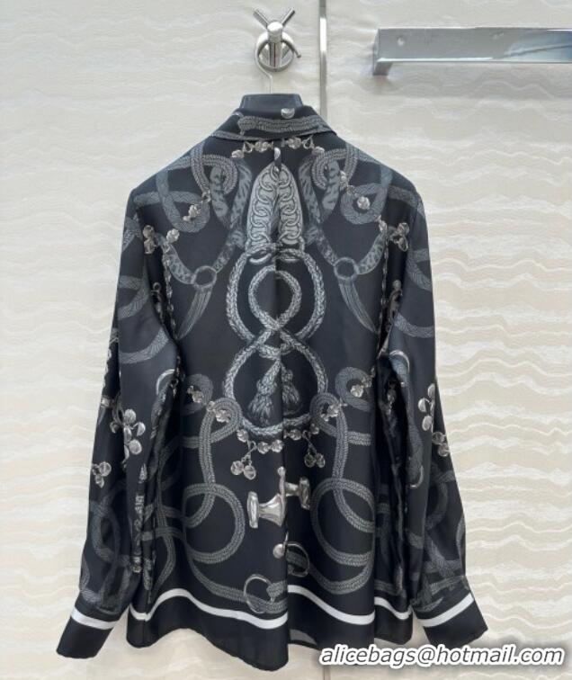 Promotional Hermes Silk Shirt HS120104 Black 2025