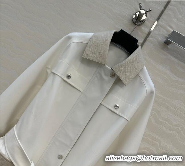 Well Crafted Hermes Cotton and Goatskin Leather Coat HS120241 White 2025