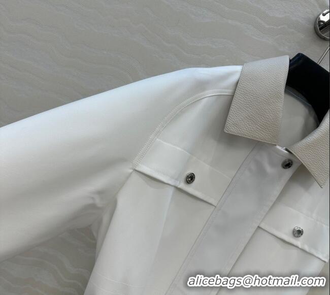 Well Crafted Hermes Cotton and Goatskin Leather Coat HS120241 White 2025