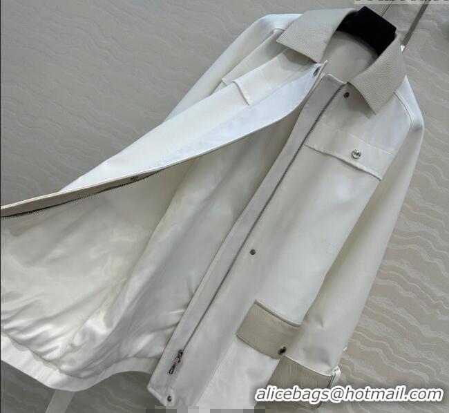 Well Crafted Hermes Cotton and Goatskin Leather Coat HS120241 White 2025