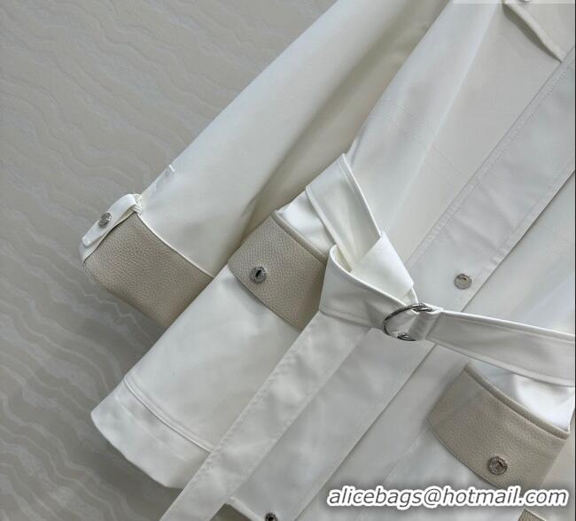 Well Crafted Hermes Cotton and Goatskin Leather Coat HS120241 White 2025