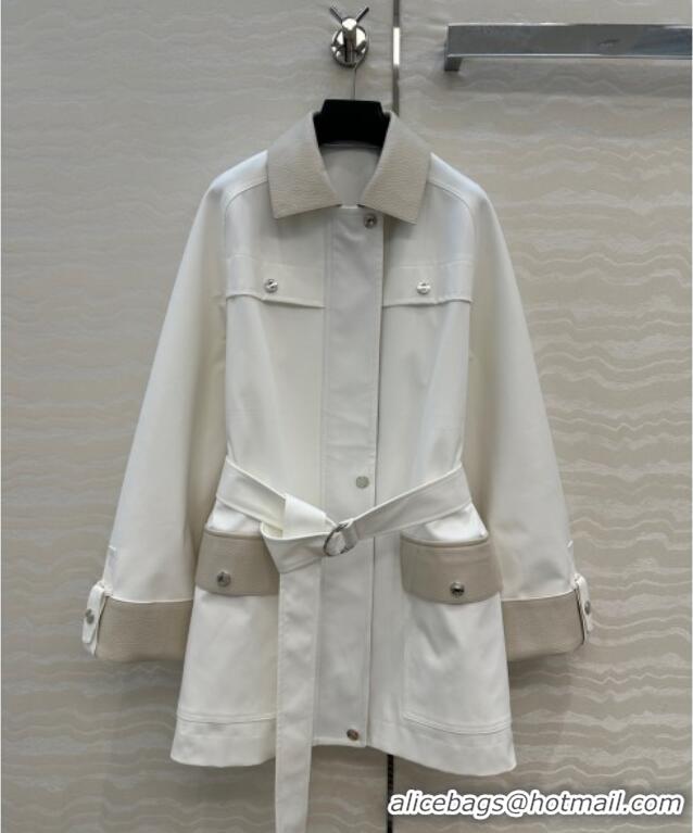 Well Crafted Hermes Cotton and Goatskin Leather Coat HS120241 White 2025