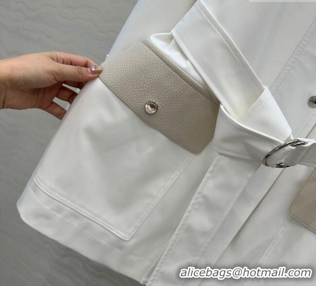 Well Crafted Hermes Cotton and Goatskin Leather Coat HS120241 White 2025