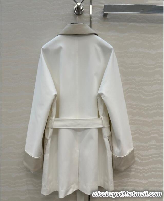 Well Crafted Hermes Cotton and Goatskin Leather Coat HS120241 White 2025