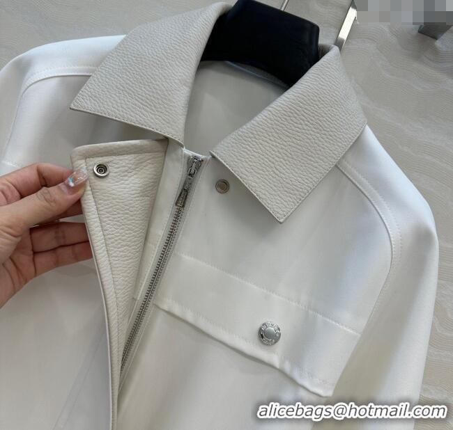Well Crafted Hermes Cotton and Goatskin Leather Coat HS120241 White 2025