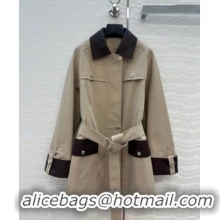 Reasonable Price Hermes Cotton and Goatskin Leather Coat HS120241 Beige 2025