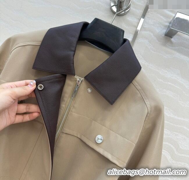 Reasonable Price Hermes Cotton and Goatskin Leather Coat HS120241 Beige 2025