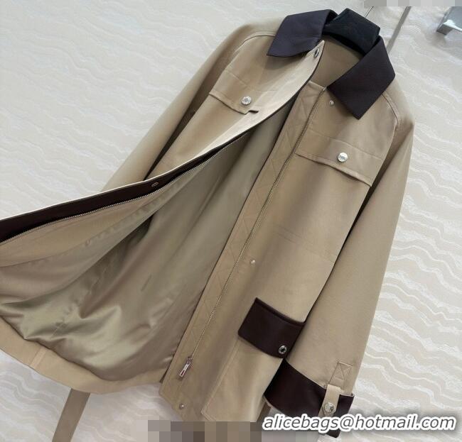 Reasonable Price Hermes Cotton and Goatskin Leather Coat HS120241 Beige 2025