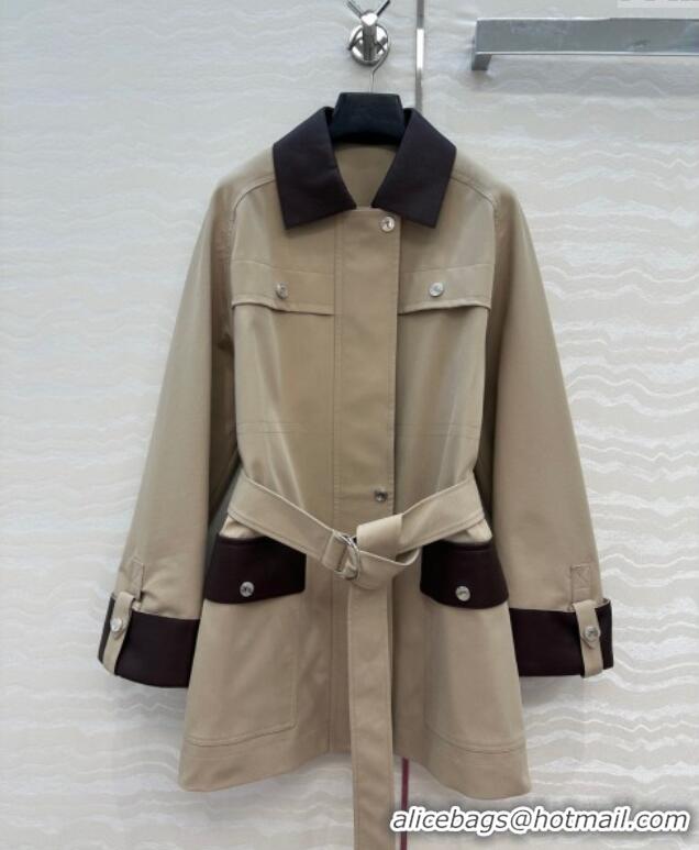 Reasonable Price Hermes Cotton and Goatskin Leather Coat HS120241 Beige 2025