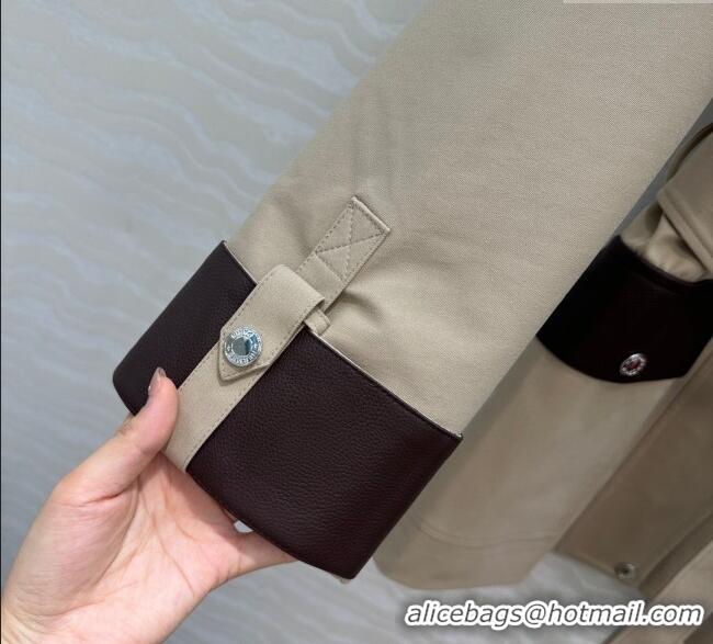 Reasonable Price Hermes Cotton and Goatskin Leather Coat HS120241 Beige 2025