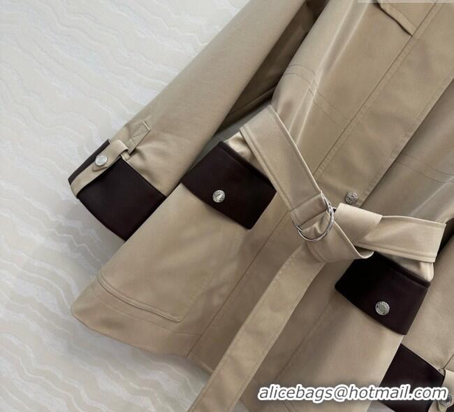 Reasonable Price Hermes Cotton and Goatskin Leather Coat HS120241 Beige 2025