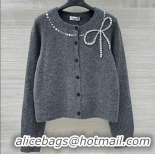 Best Price Valentino Wool Cashmere Cardigan with Strass Bow VL120201 Grey 2025