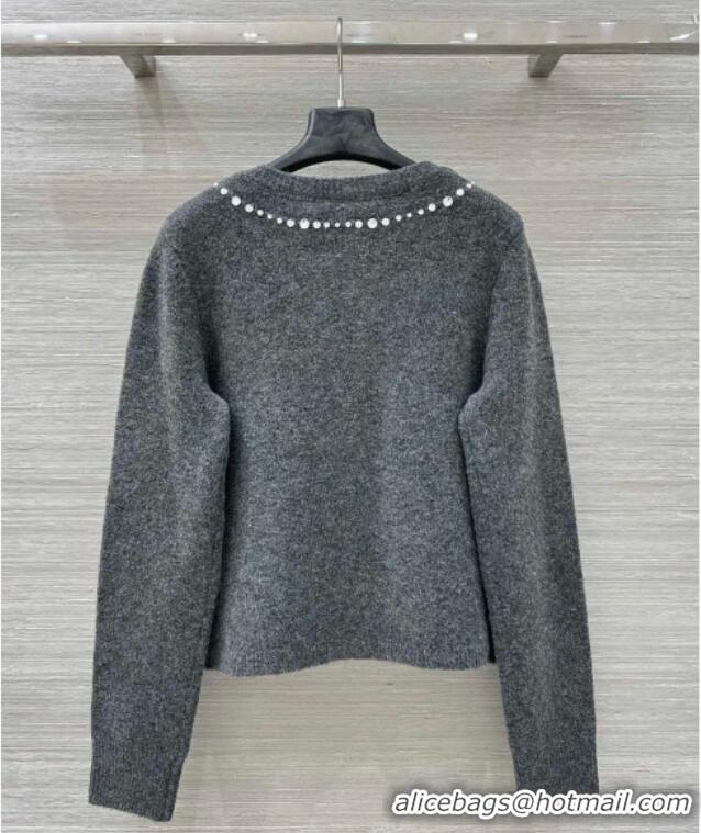 Best Price Valentino Wool Cashmere Cardigan with Strass Bow VL120201 Grey 2025
