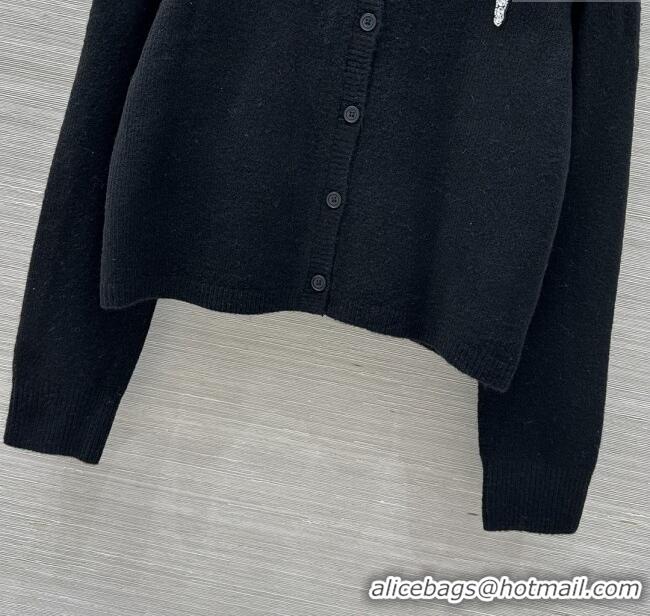 Luxury Cheap Valentino Wool Cashmere Cardigan with Strass Bow VL120201 Black 2025