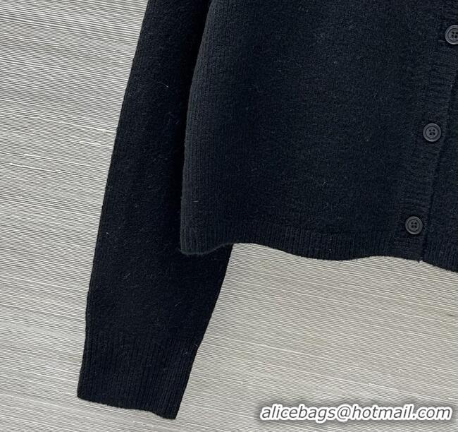 Luxury Cheap Valentino Wool Cashmere Cardigan with Strass Bow VL120201 Black 2025