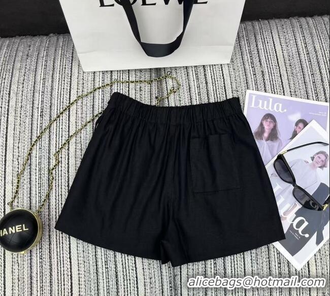 Top Grade Loewe Linen and Cotton Shorts LW120201 Black 2025