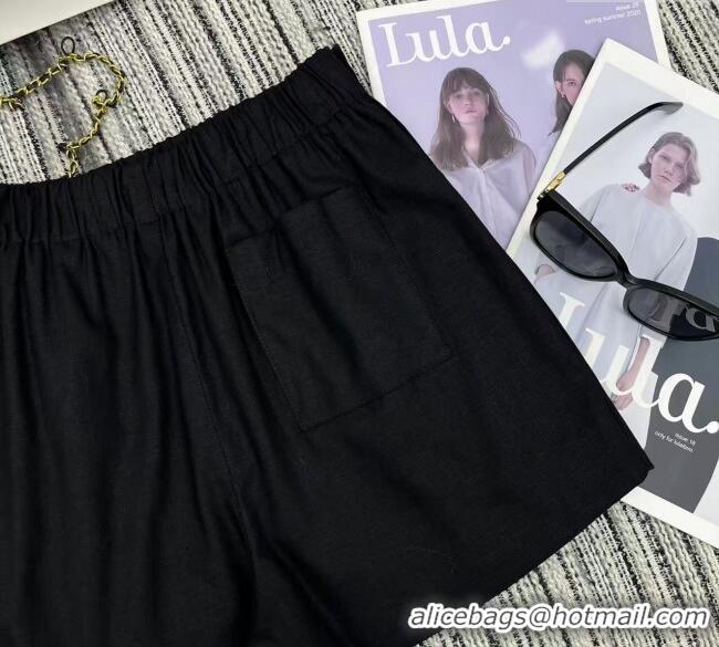 Top Grade Loewe Linen and Cotton Shorts LW120201 Black 2025
