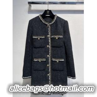 ​Best Quality Chanel Tweed Coat CH112701 Black 2025