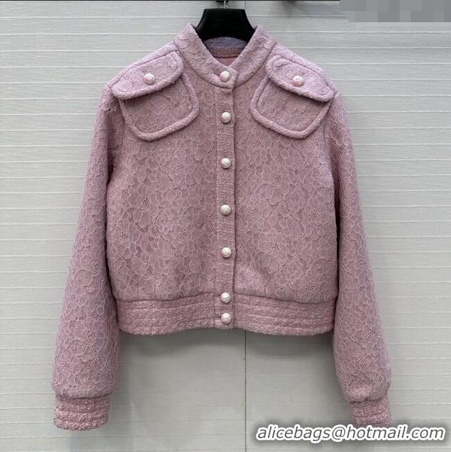 Luxury Cheap Chanel Tweed & Lace Jacket CH112803 Pink 2025