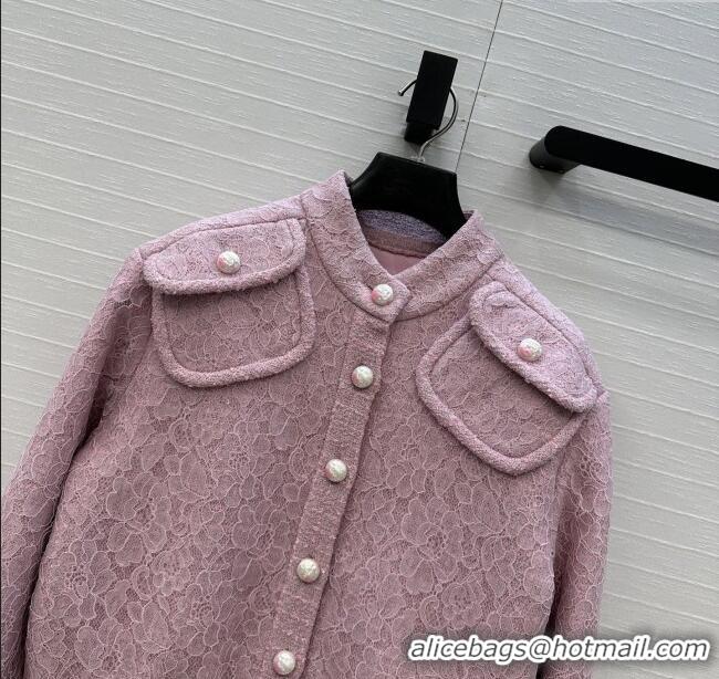 Luxury Cheap Chanel Tweed & Lace Jacket CH112803 Pink 2025