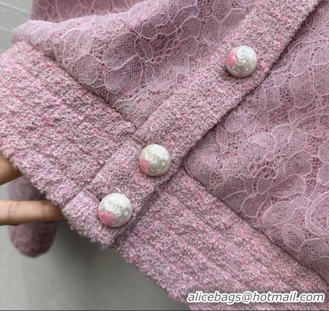 Luxury Cheap Chanel Tweed & Lace Jacket CH112803 Pink 2025