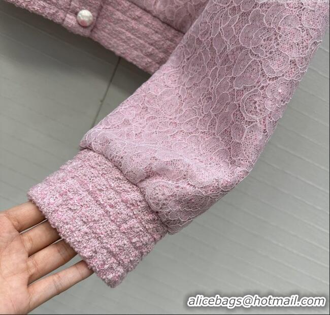 Luxury Cheap Chanel Tweed & Lace Jacket CH112803 Pink 2025