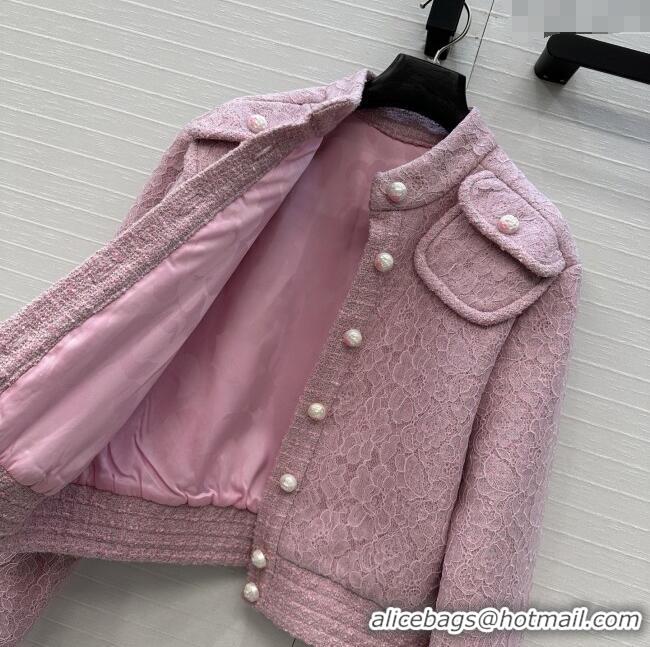 Luxury Cheap Chanel Tweed & Lace Jacket CH112803 Pink 2025