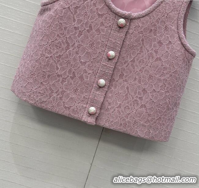 Super Quality Chanel Tweed & Lace Vest CH112804 Pink 2025