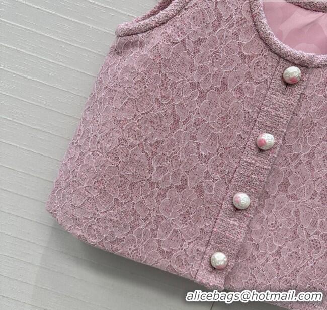 Super Quality Chanel Tweed & Lace Vest CH112804 Pink 2025