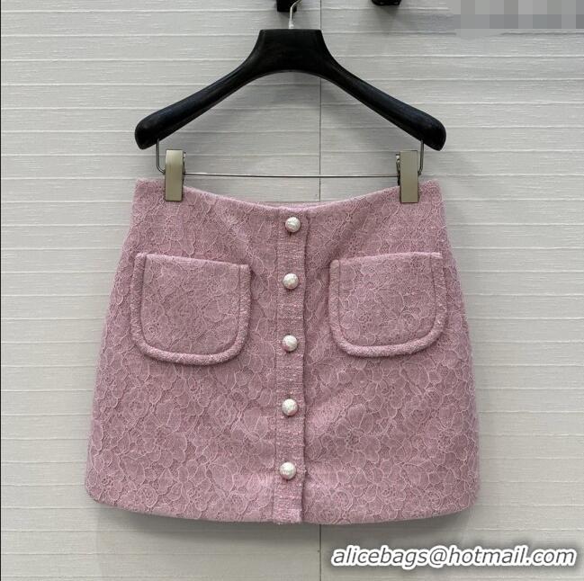 Famous Brand Chanel Tweed & Lace Skirt CH112805 Pink 2025