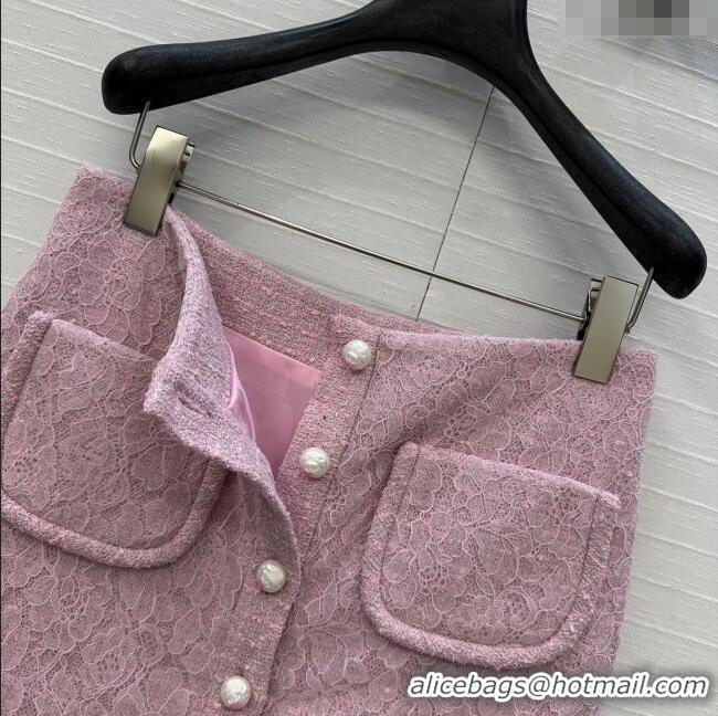 Famous Brand Chanel Tweed & Lace Skirt CH112805 Pink 2025