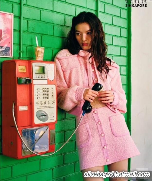 Famous Brand Chanel Tweed & Lace Skirt CH112805 Pink 2025