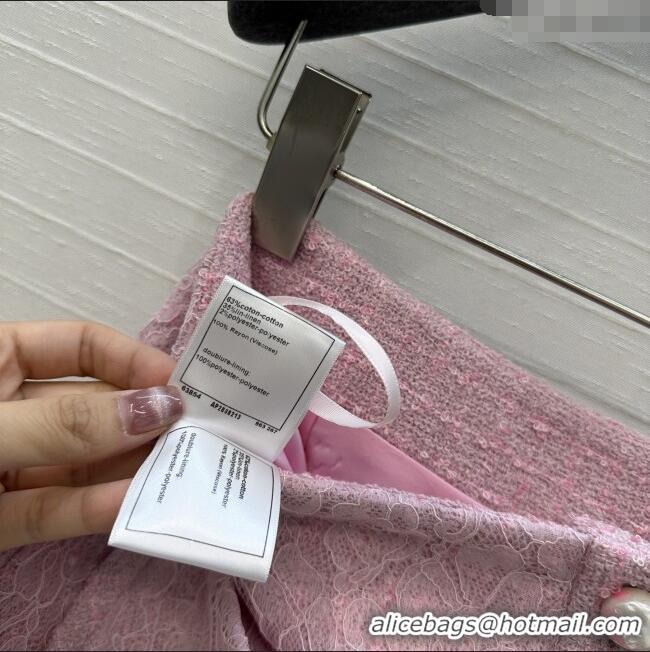 Famous Brand Chanel Tweed & Lace Skirt CH112805 Pink 2025