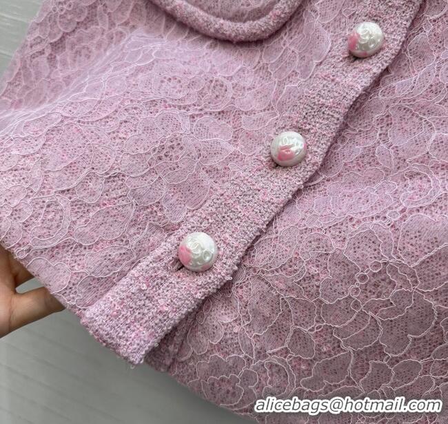 Famous Brand Chanel Tweed & Lace Skirt CH112805 Pink 2025