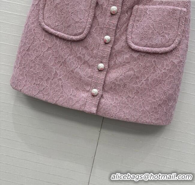 Famous Brand Chanel Tweed & Lace Skirt CH112805 Pink 2025