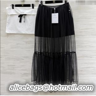 Good Looking Chanel Tweed & Mesh Skirt CH112725 Black 2025