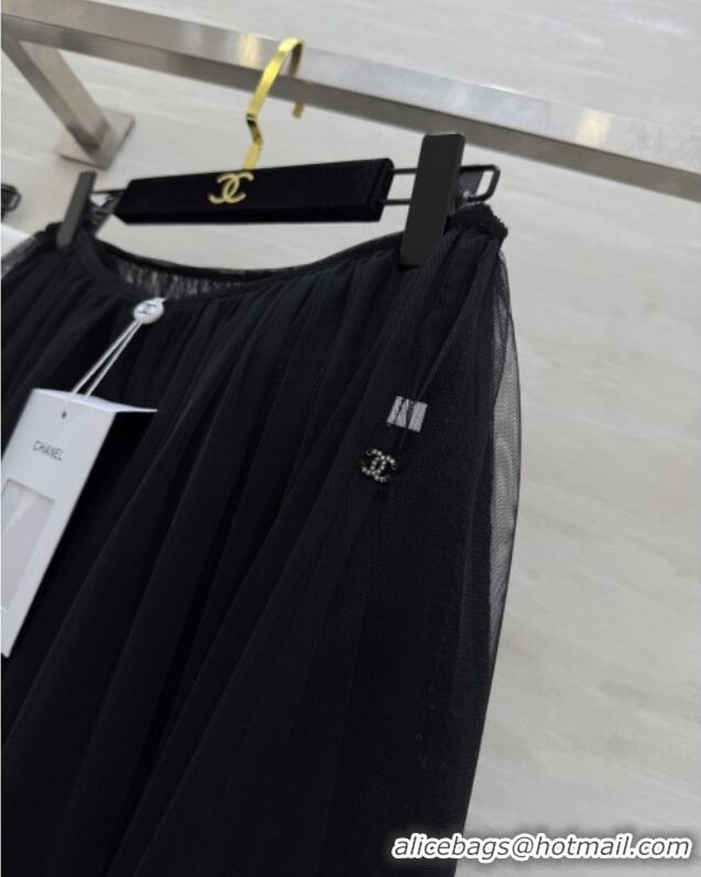 Good Looking Chanel Tweed & Mesh Skirt CH112725 Black 2025