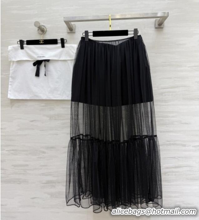 Good Looking Chanel Tweed & Mesh Skirt CH112725 Black 2025