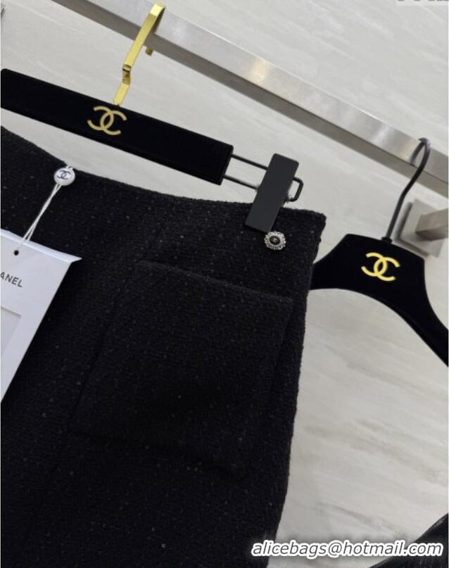 Good Looking Chanel Tweed & Mesh Skirt CH112725 Black 2025