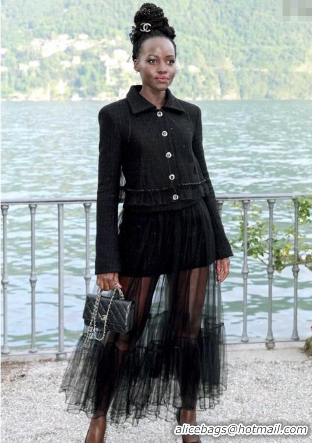 Good Looking Chanel Tweed & Mesh Skirt CH112725 Black 2025
