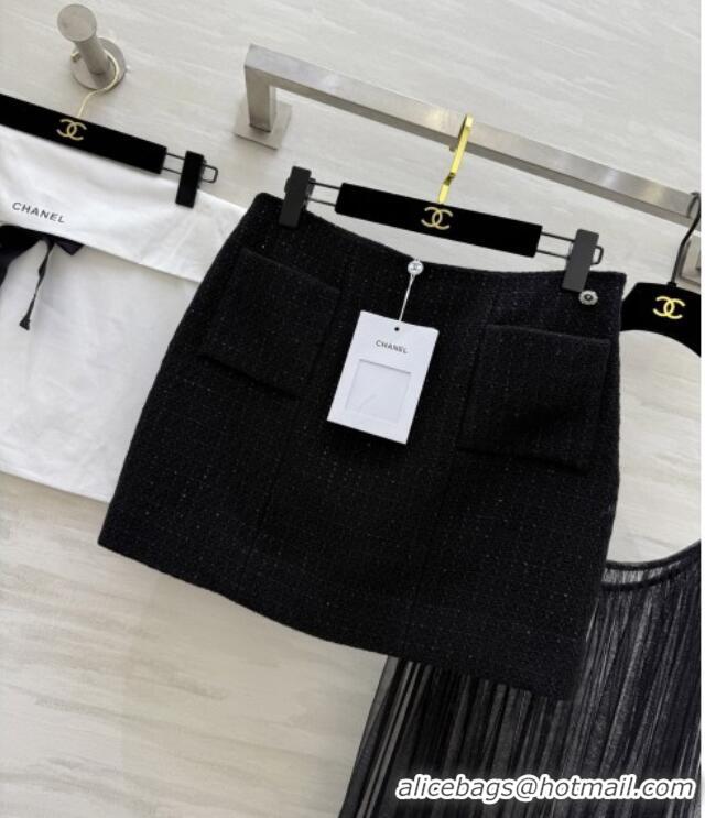 Good Looking Chanel Tweed & Mesh Skirt CH112725 Black 2025
