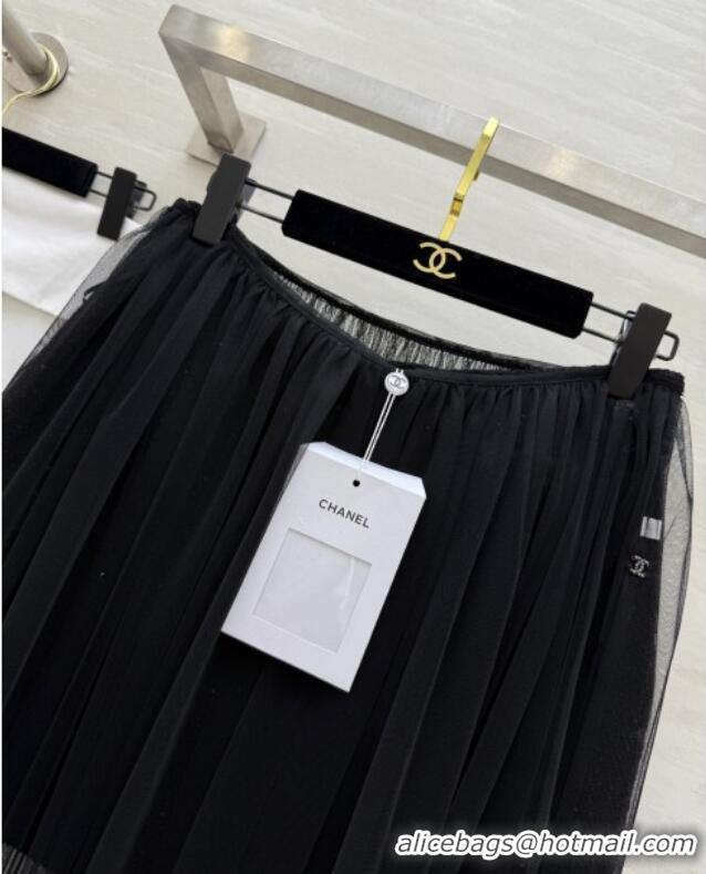 Good Looking Chanel Tweed & Mesh Skirt CH112725 Black 2025